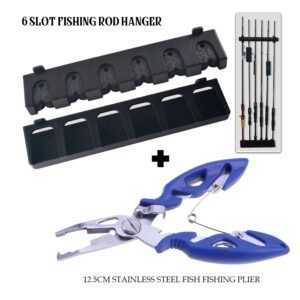 6 SHOT FISHING ROD HANGER + 12.5CM S/S FISH PLIER
